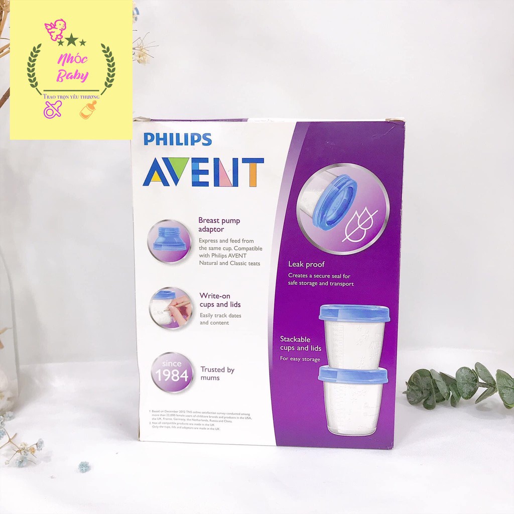 Cốc trữ sữa Philips Avent Ly trữ sữa Avent 10 Cốc + 2 Cổ Nối 180ml - Tách Lẻ Hộp - 1 Đổi 1 Nếu Lỗi NSX