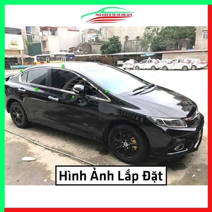 Bộ nẹp viền chân kính cong kính Honda Civic 2008-2012 Inox sáng bóng chuẩn form xe