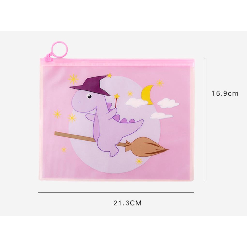 Túi Đựng Tài Liệu Khổ A5 Bằng PVC Trong Suốt Họa Tiết Khủng Long Dễ Thương