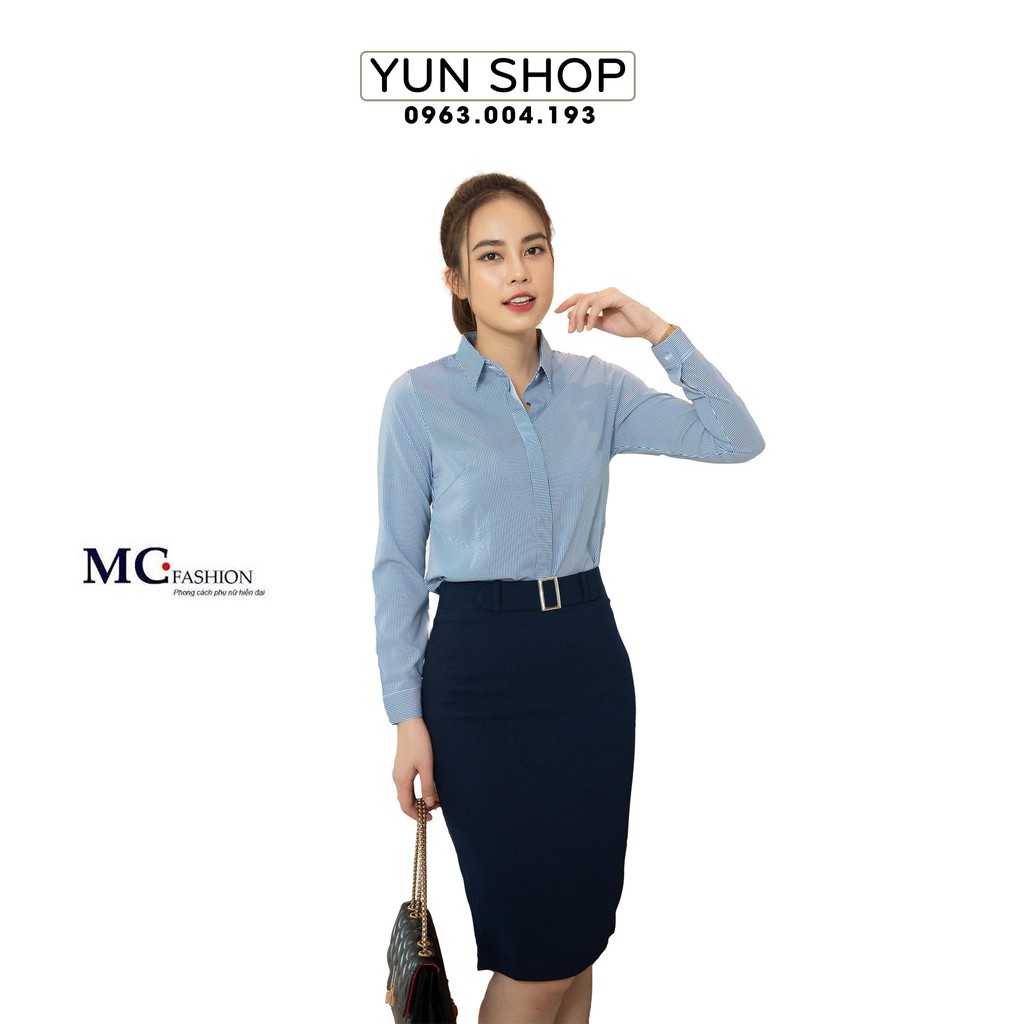 Áo sơ mi công sở dài tay - MC Fashion A0298 màu xanh kẻ tăm