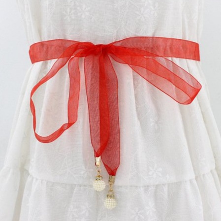 Đai váy vải voan trơn gắn ngọc, dây lưng nữ thắt nơ thanh lịch