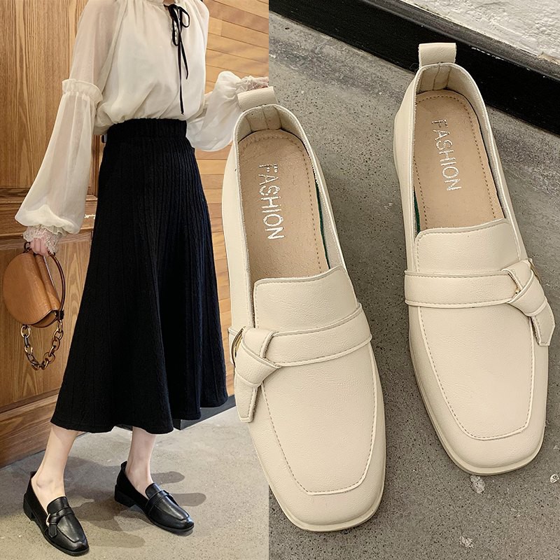 Giày da lười nữ đế 3cm thắt nơ đơn giản style công sở thanh lịch - Có ảnh thật