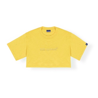 Áo croptop Kill System nữ croptop cổ tròn Wind chữ thêu, chất vải thun dày dặn, co giãn tốt, màu rêu và vàng, freesize