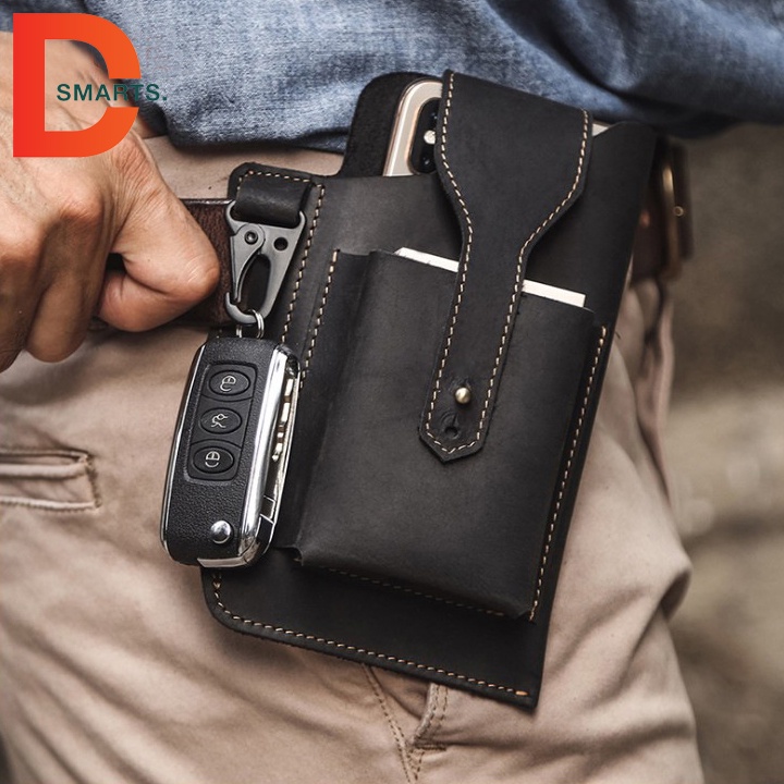 Túi bao da điện thoại kèm móc khóa dắt hông tiện lợi sang trọng