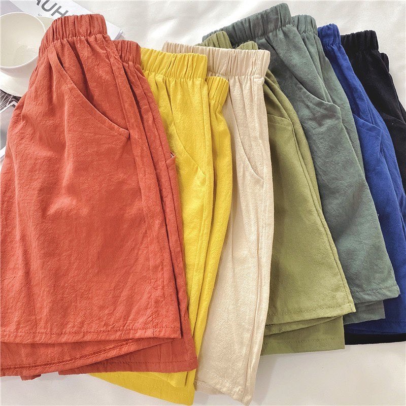 Quần short nữ đẹp ống rộng cạp chun chất đũi Mamen Shop, quần sooc nữ chất đũi đẹp
