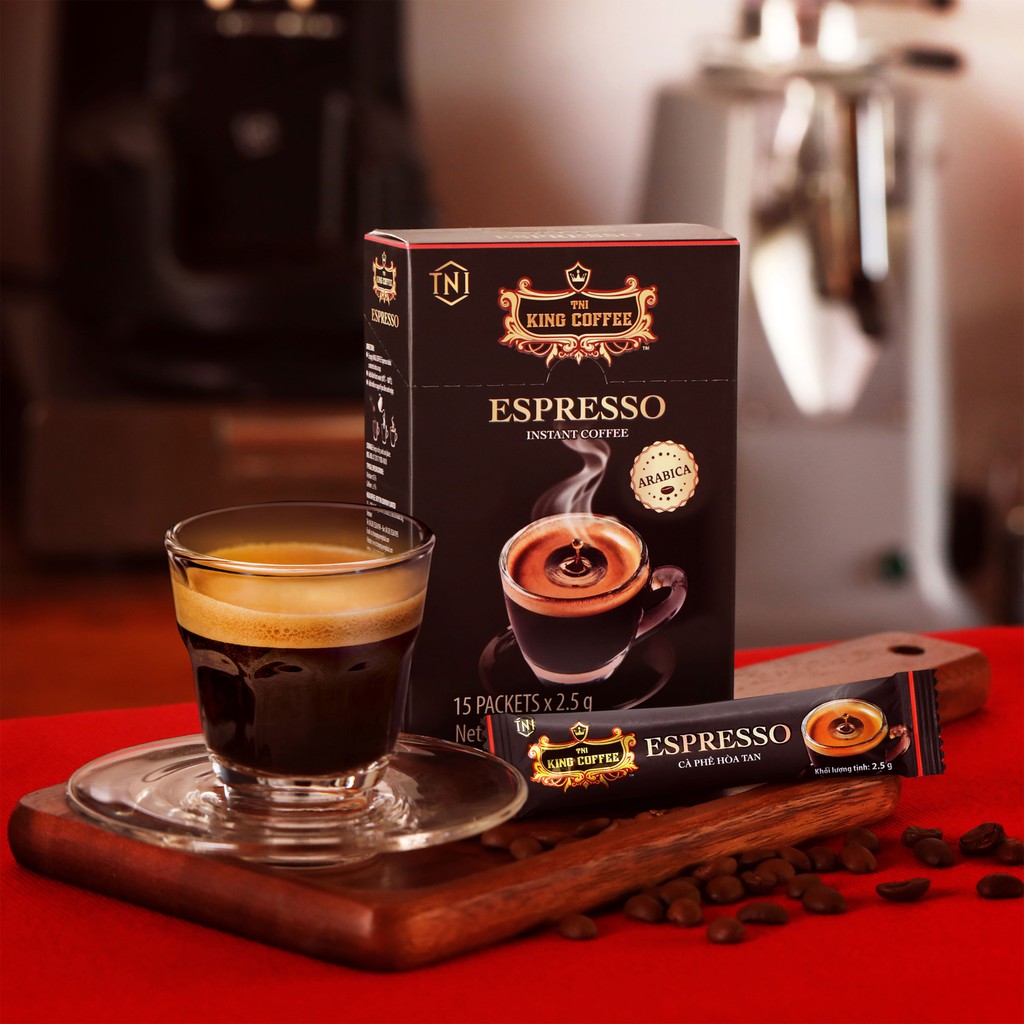 Cà Phê Đen Hòa Tan Espresso KING COFFEE - Hộp 15 gói x 2.5g - Arabica café hòa tan đậm hương vị cà phê Ý