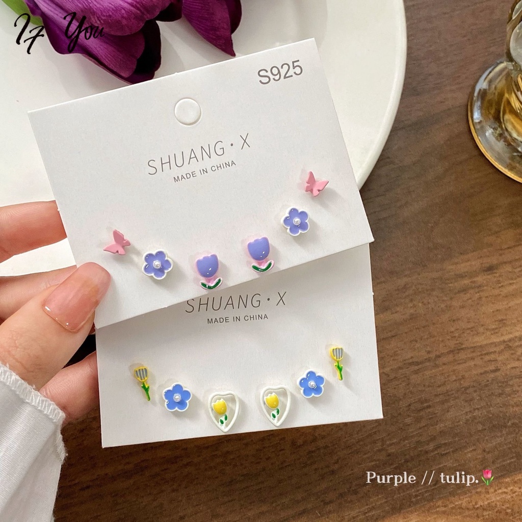 Bông tai AY mạ bạc 925 hình hoa tulip đơn giản thời trang cho nữ