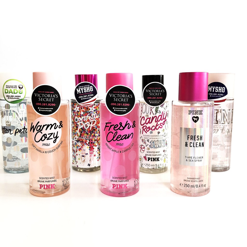 (Bill Mỹ) Xịt toàn thân Pink - Victoria's Secret - Fresh & Clean, Urban Bouquet, Warm & Cozy, 24K Coconut