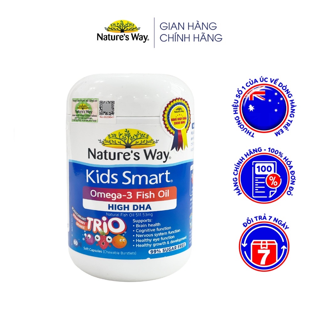 Viên Uống Dầu Cá Nature's Way Omega-3 Fish Oil Trio Giúp Bổ Sung DHA Phát Triển Trí Tuệ Cho Bé 60 Viên