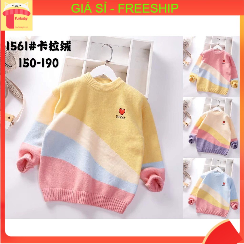 Áo len cho bé gái size đại 7-15 tuổi thêu cành hoa, Áo len lông thỏ trẻ em nữ xuất Hàn đanh sợi không bai xù