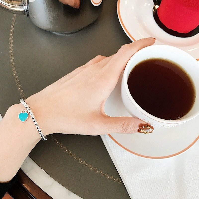 Dây chuyền/vòng tay bạc S925 mặt hình trái tim tráng men màu xanh dương