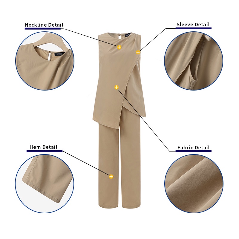 Bộ đồ ZANZEA gồm áo không tay viền bất đối xứng và quần dài ống rộng thời trang cho nữ