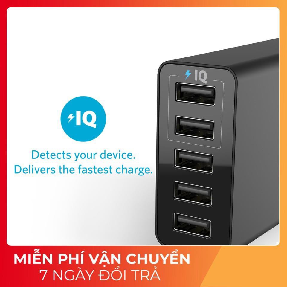 óc củ sạc nhanh 25W 5 cổng USB công nghệ PowerIQ hiệu Anker PowerPort 5 Lite (sạc nhanh Max 2.4A / Port) - Chính hãng