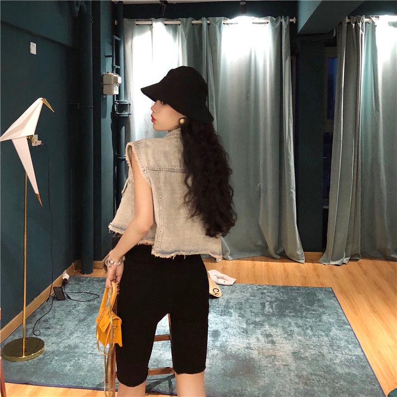 Áo Khoác Denim Ngắn Không Tay Thời Trang Mùa Hè Phong Cách Châu Âu Cho Nữ