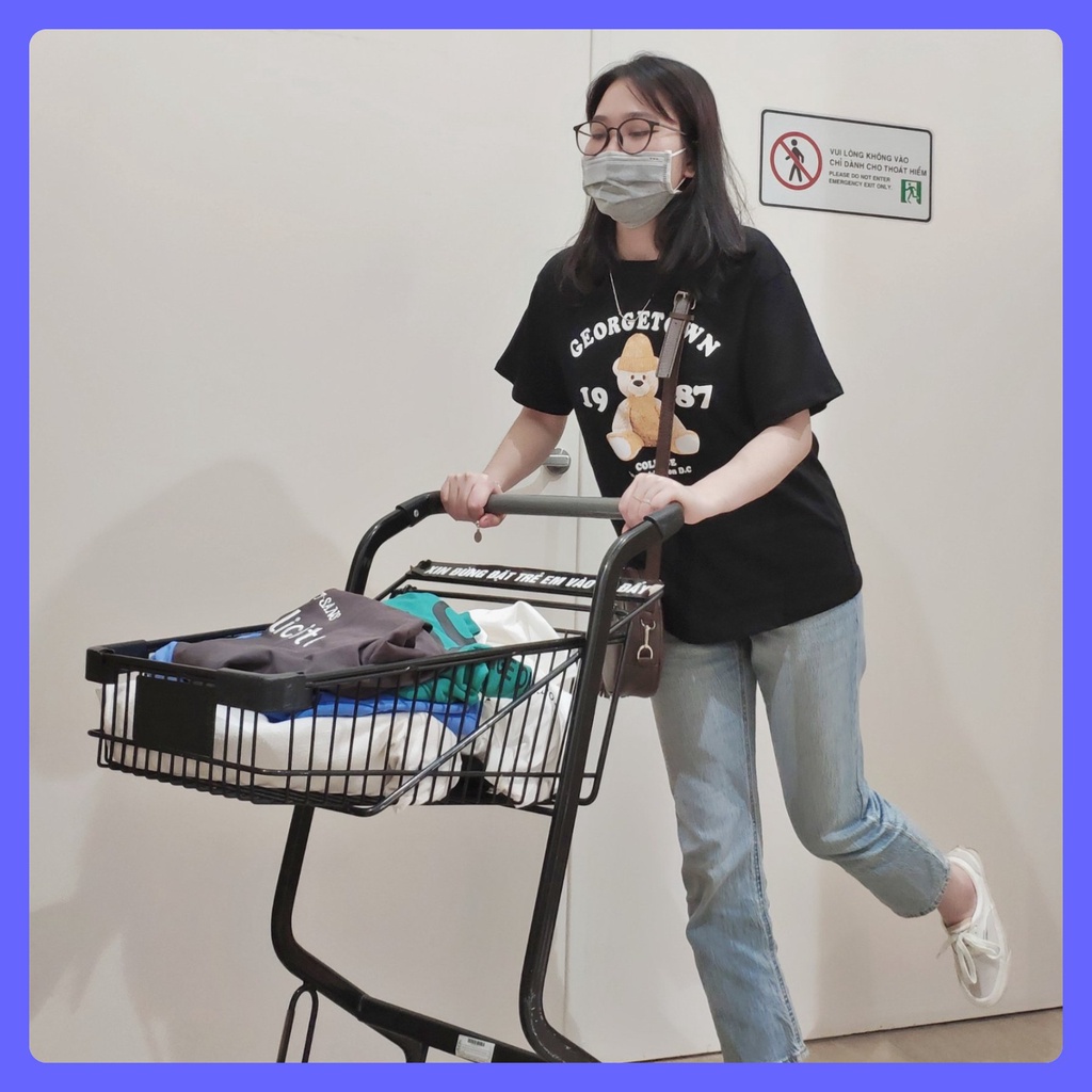 Áo phông nam nữ tay lửng áo đôi Georgetown Gấu 1987 cute vải cotton khô cao cấp Quảng Châu mùa hè ẢNH THẬT TỰ CHỤP