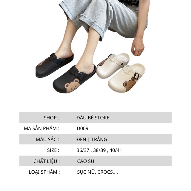 DÉP SỤC NỮ CROCS GẤU QUAI NGANG CUTE - DÉP SỤC NHỰA KHUY CÀI GẤU XINH CHỐNG NƯỚC ĐI MƯA THOẢI MÁI - DAUBE - D009