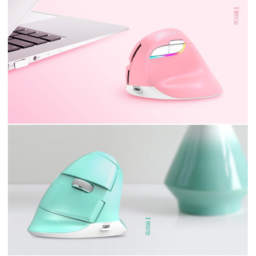 Chuột dọc không dây Delux M618 mini 2.4GHz Bluetooth 4.0 chế độ kép có thể sạc lại nhấp yên tĩnh cho máy tính