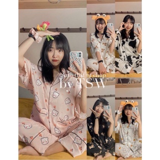 BỘ ĐỒ NGỦ SET PIJAMA QUẦN DÀI form rộng tay lỡ tặng kèm scrunchies, bộ ngủ dài (Ảnh thật)
