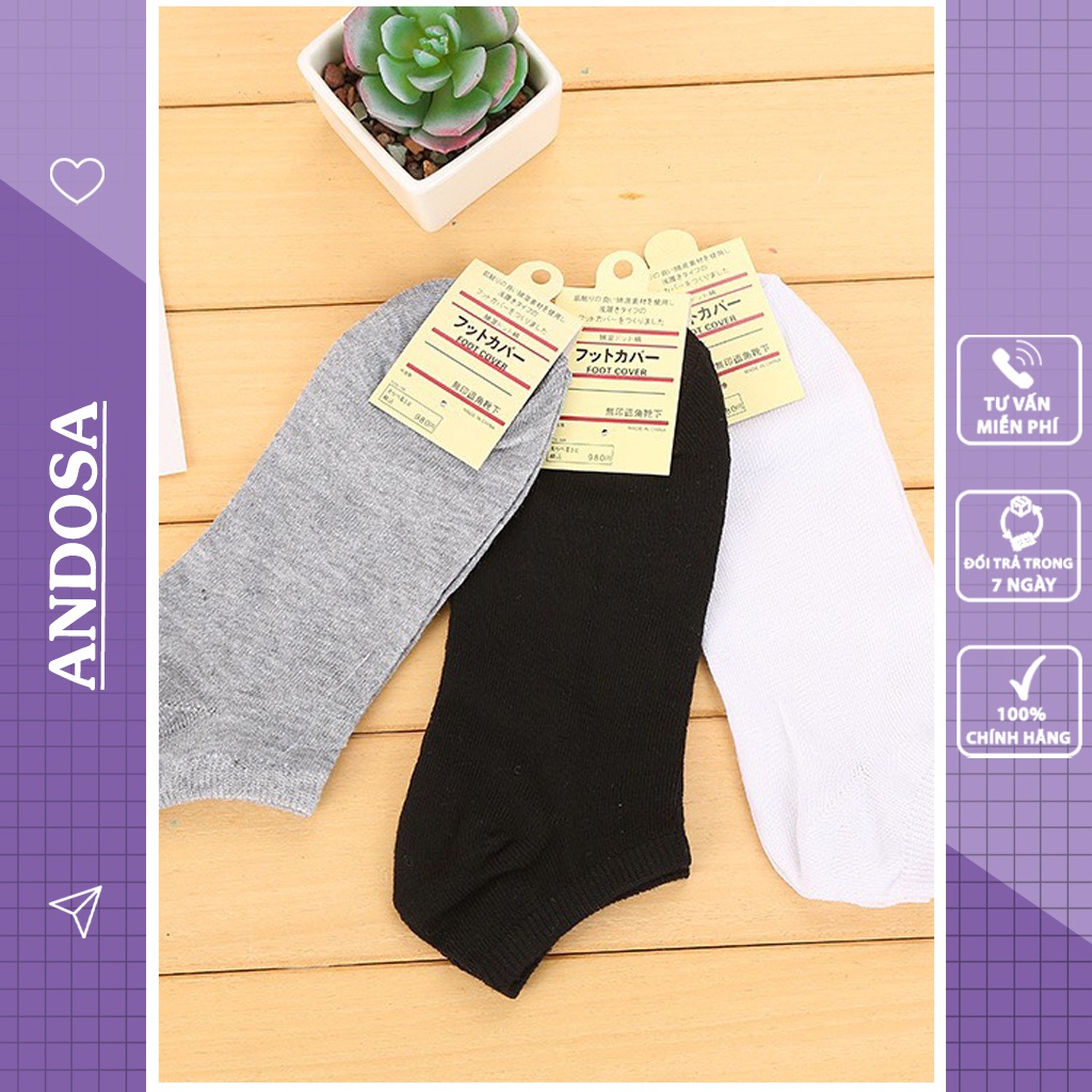 Tất vớ nam nữ cổ ngắn trơn basic cute dễ thương cotton dày đẹp ANDOSA T11