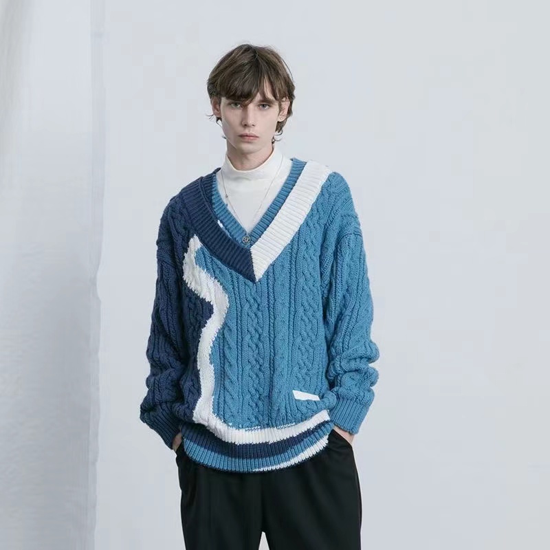Áo sweater Dệt Kim Dáng Rộng Kiểu Hồng Kông Thời Trang Thu Đông Cho Nam