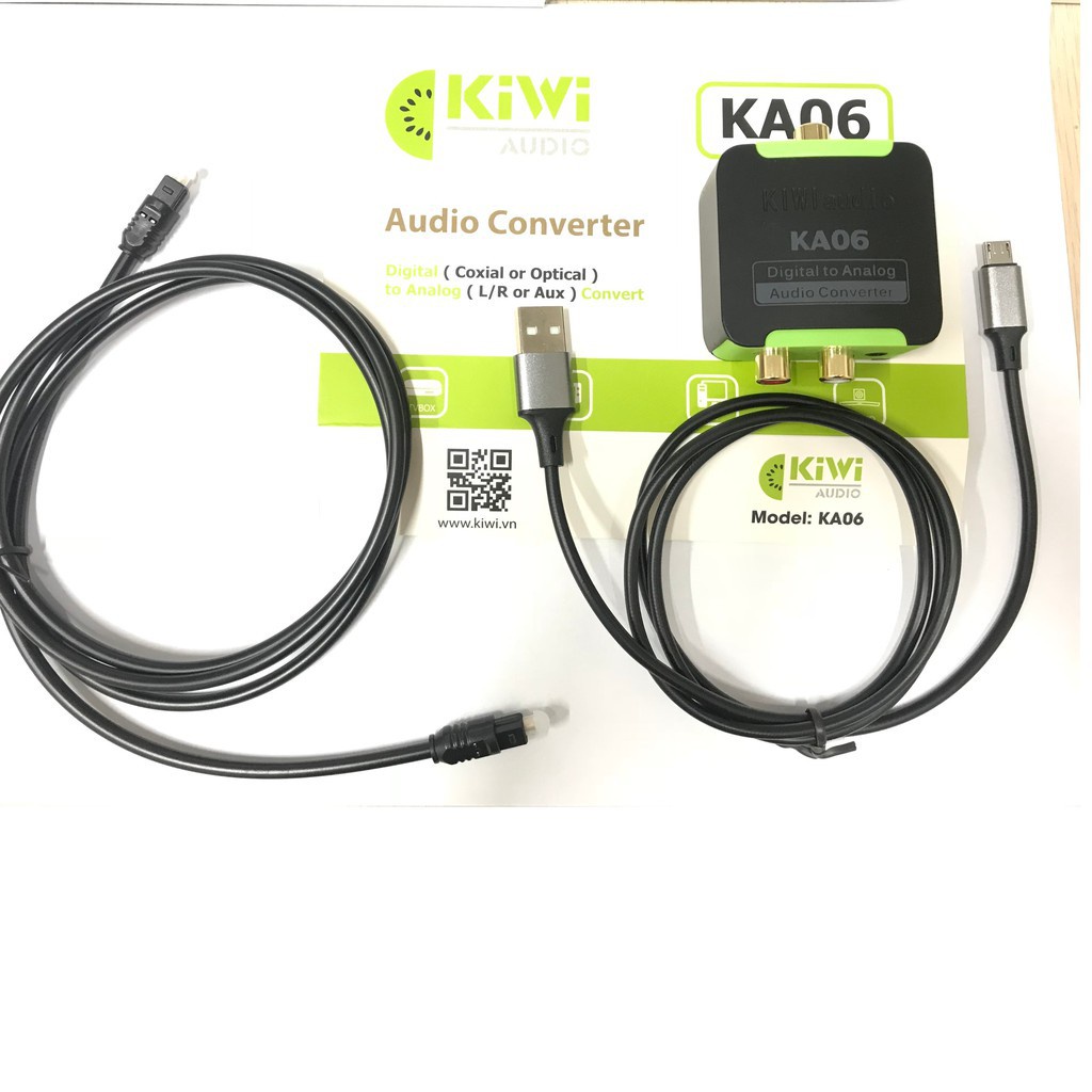 OPTICAL KIWI-KA06 &amp; DÂY CÁP LOA AV 4 ĐẦU, Bộ chuyển đổi âm thanh và dây cáp loa bông sen 4 đầu CHÍNH HÃNG