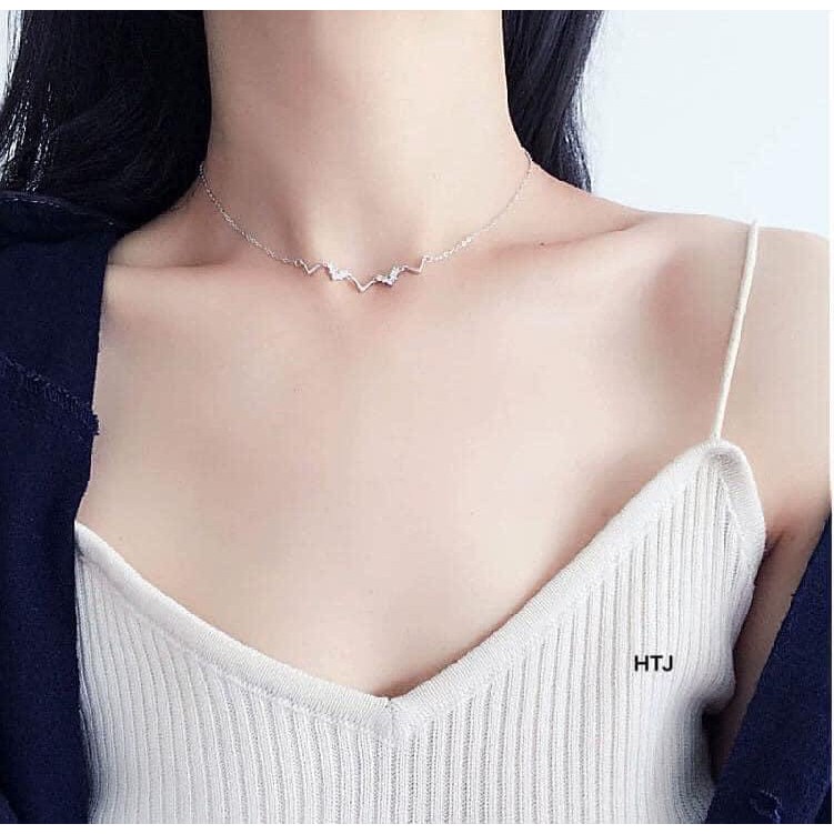 Dây chuyền nữ bạc dạng sóng gắn đá nhỏ / Vòng cổ zic zac bibi silver