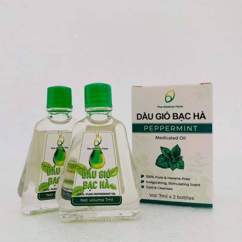 Dầu Gió Bạc Hà Mát Dịu Thông Mũi Giảm Say Xe The Moshav Farm - Hộp 2 chai 7ml