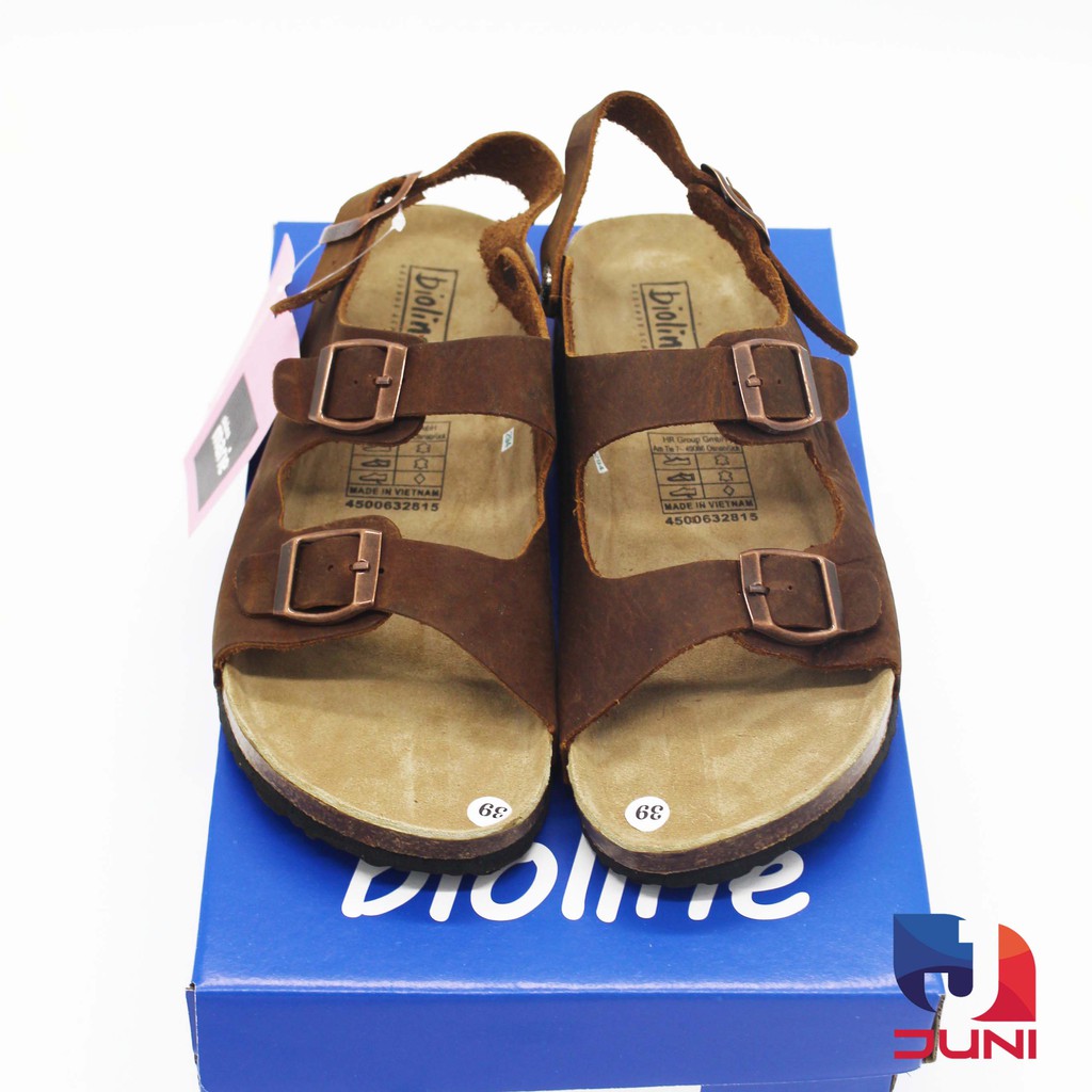 [DA BÒ THẬT] D02-Dép Sandal da bò quai ngang Birken Bioline Unisex (Đế trấu) – Juni Store