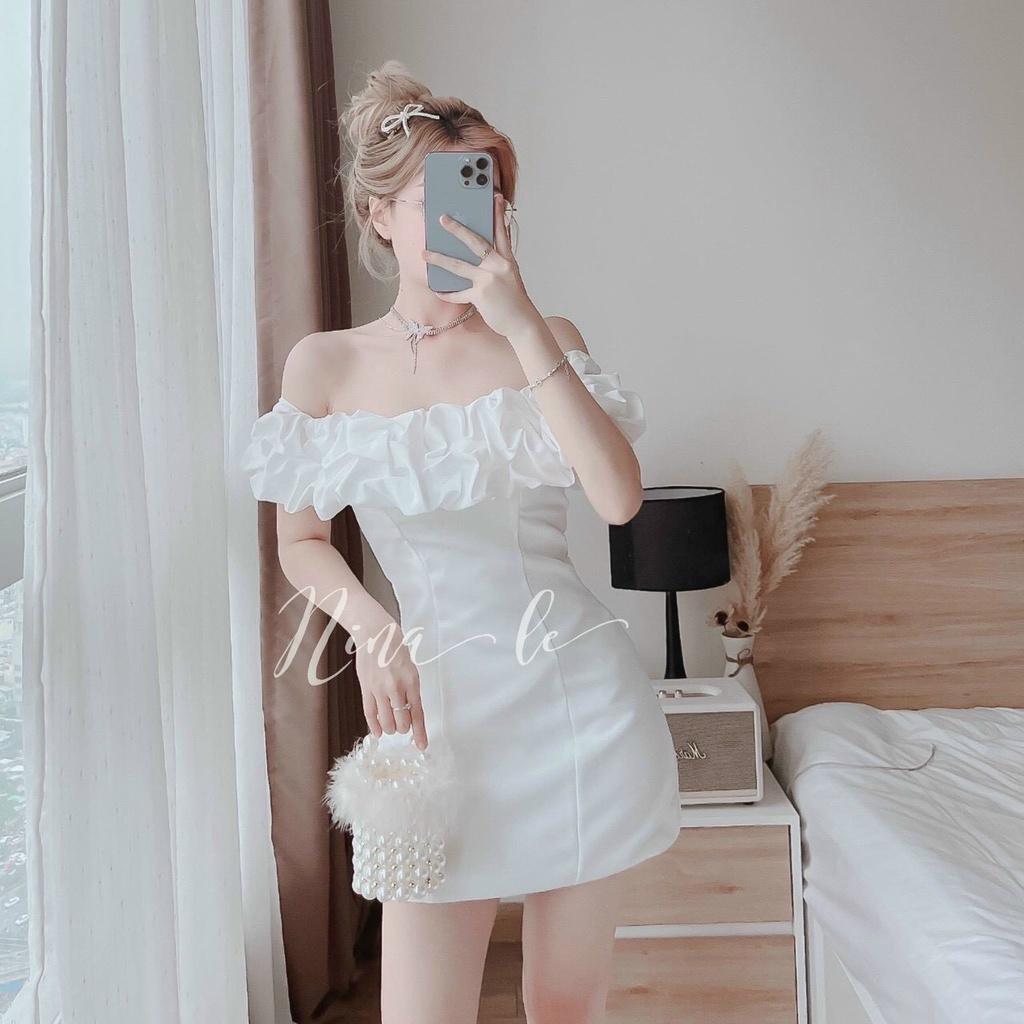 Đầm trễ vai trắng rớt vai tay phồng  - Ola Dress