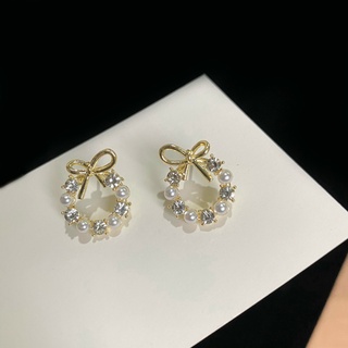 Khuyên tai nơ tròn đính đá restock