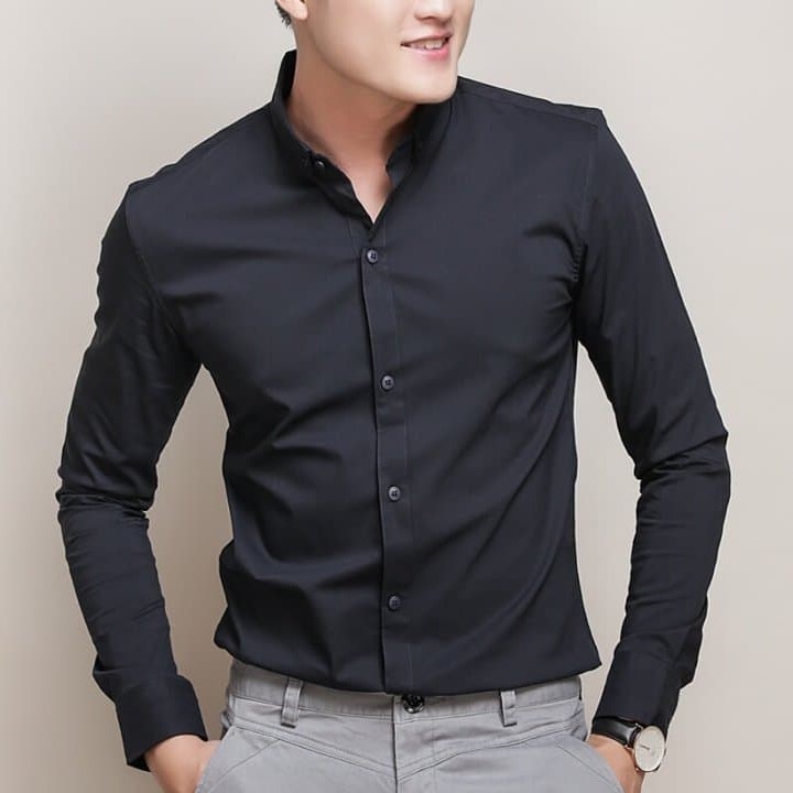 Áo Sơ Mi Nam Dài Tay Đen Không Nhăn Xù Dáng Ôm Nhẹ Chất Cotton Mềm Mại Bền Màu Được Hoàn Trả Mặc Thoáng Mát Dễ Chịu