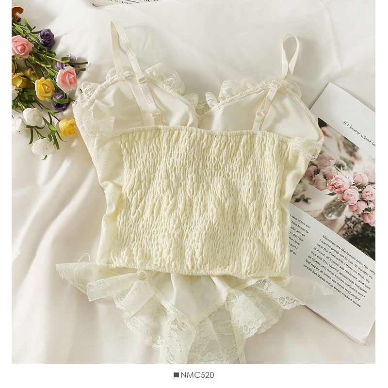 Áo dây dáng corset ren thắt nơ lụa bèo nhún ôm tôn dáng sexy phong cách lolita có đệm mút