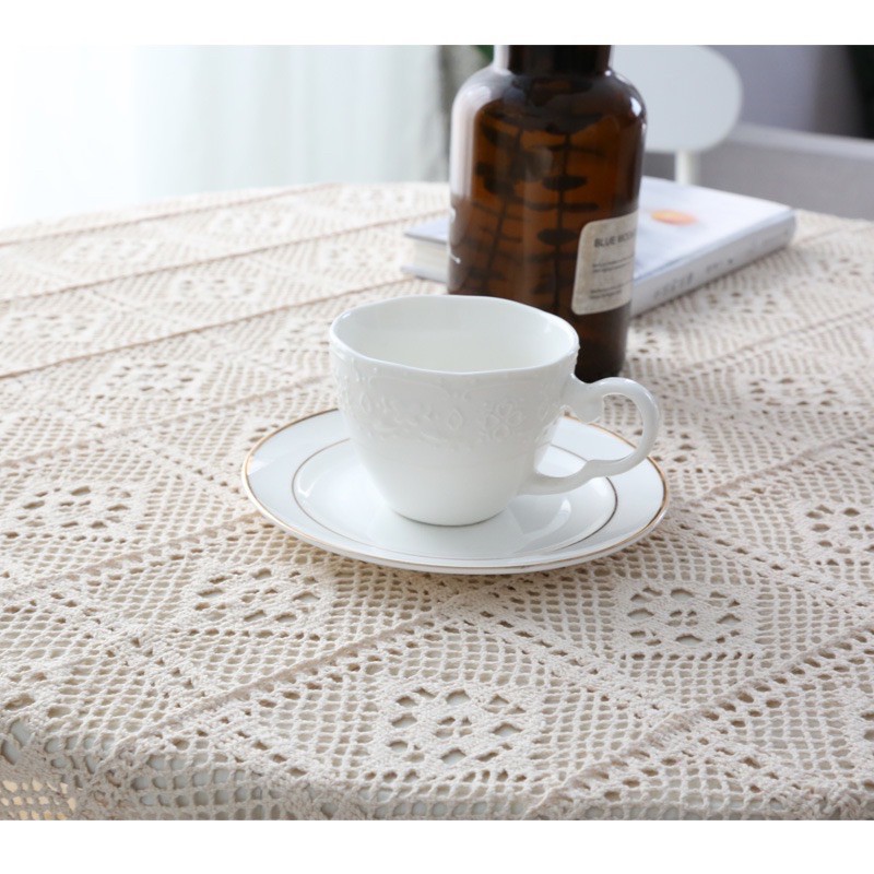 Khăn trải bàn ren vintage❤️Freeship - ảnh thật khăn trải bàn cafe kích thước 140x140cm