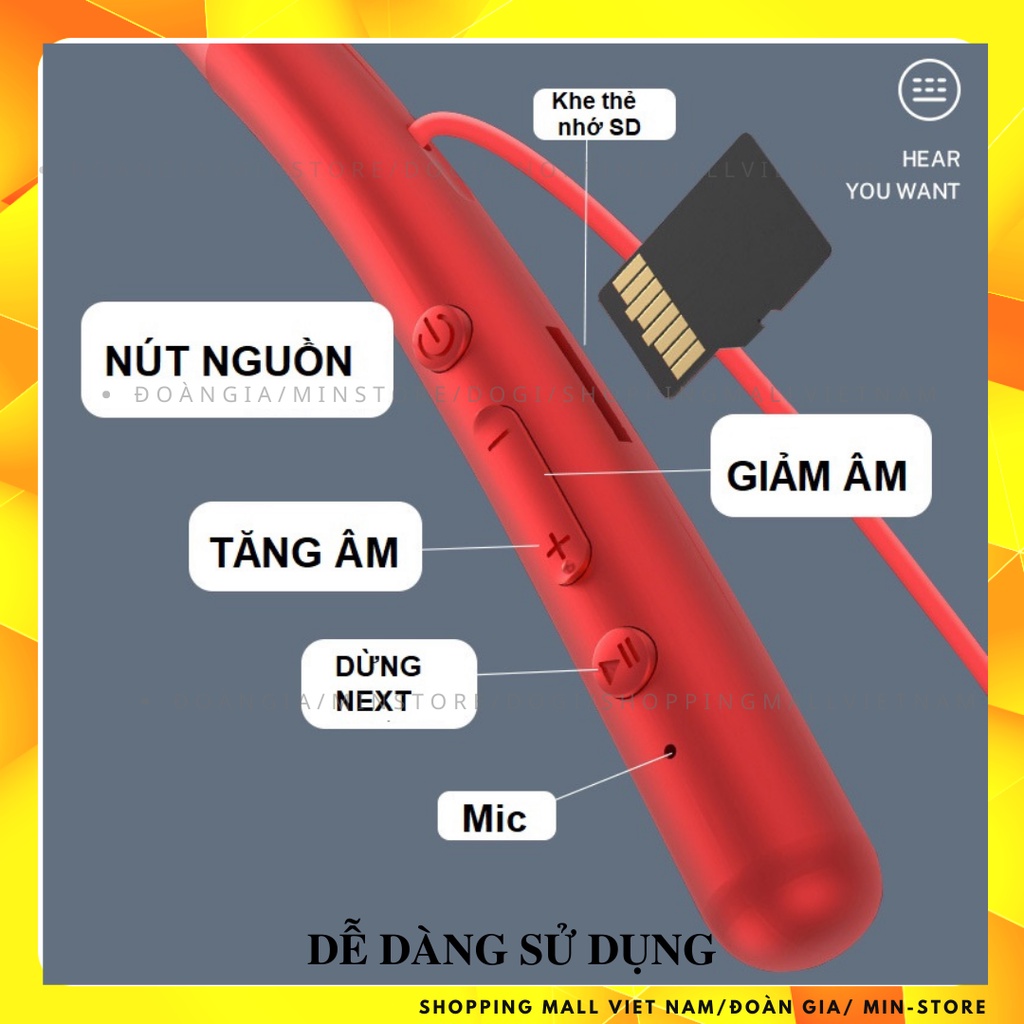 Tai nghe bluetooth không dây đeo cổ DOGITEK F90 dung lượng cao ,kiểu dáng thể thao, âm thanh nổi kèm từ tính