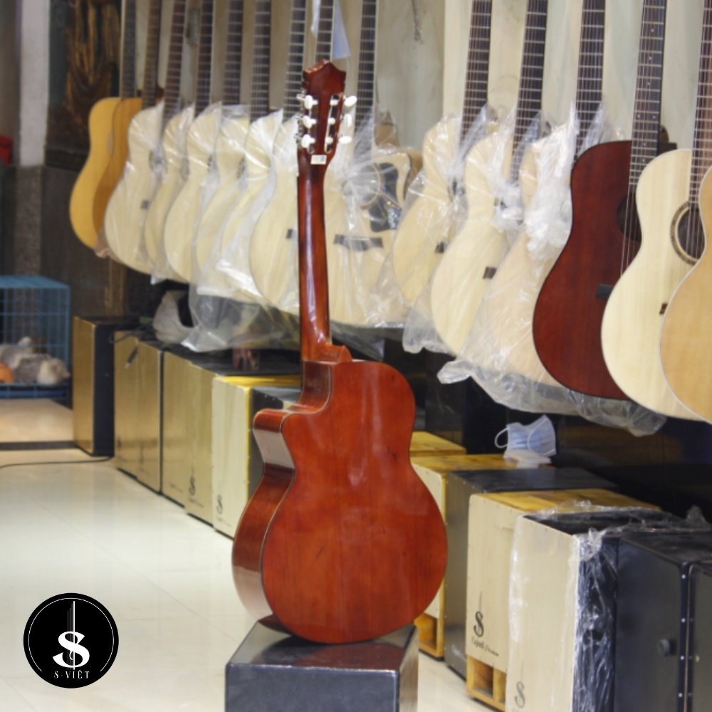 Đàn guitar classic cho người mới tập gỗ Hồng Đào thịt 100%, có ty chỉnh cong mã ES185