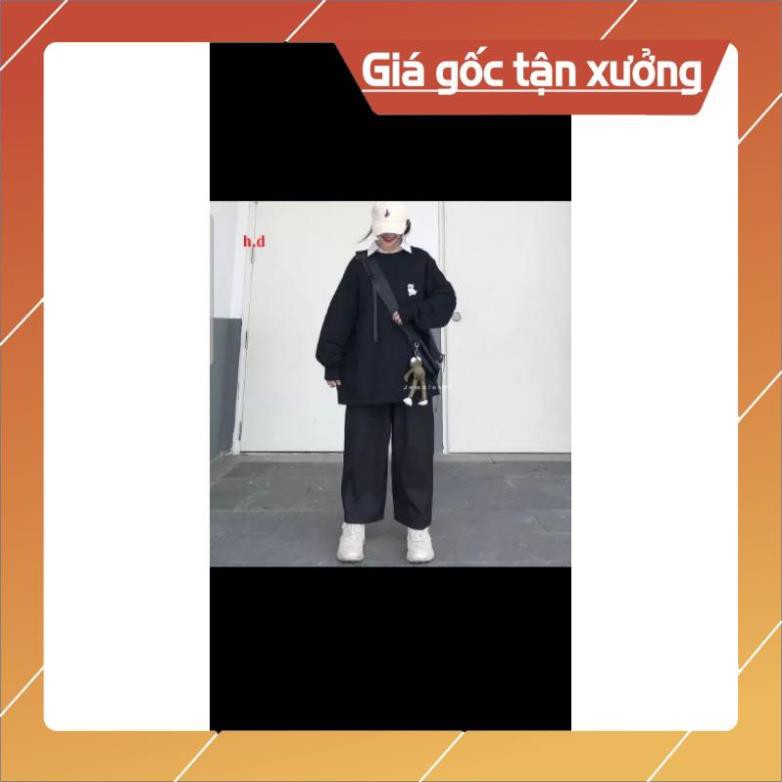 Bộ Set nữ Quần ống rộng vải sạn + Áo Sweater  mèo con Unisex Nỉ lót bông chuẩn ảnh - Bộ Nỉ Đôi - Set Nỉ Đẹp HotTrend | BigBuy360 - bigbuy360.vn