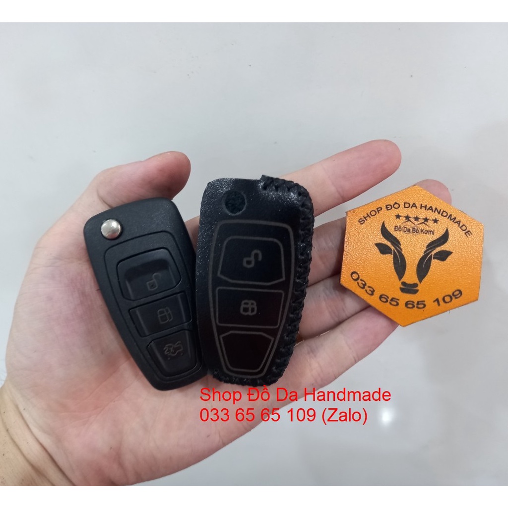 [Free ship] Bao da chìa khoá Ford Focus, Ecosport, Fiesta, Ranger chìa Gập bằng da bò, kèm tặng móc khóa