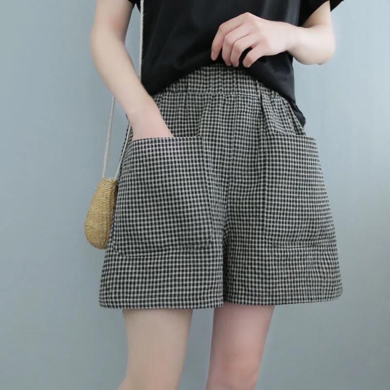 Quần Short Lưng Cao Ống Rộng Họa Tiết Kẻ Sọc Size Lớn Thời Trang Cho Nữ My11.19