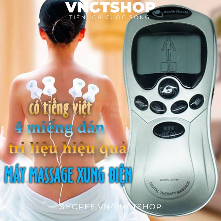 Máy massage xung điện trị liệu 4 miếng dán, mát xa châm cứu đấm bóp bấm huyệt lưng cổ vai gáy