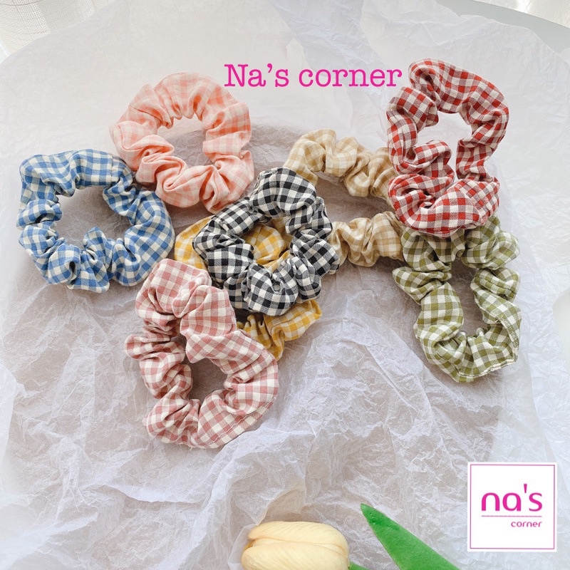 Thun cột tóc vải caro size nhỏ chun buộc tóc