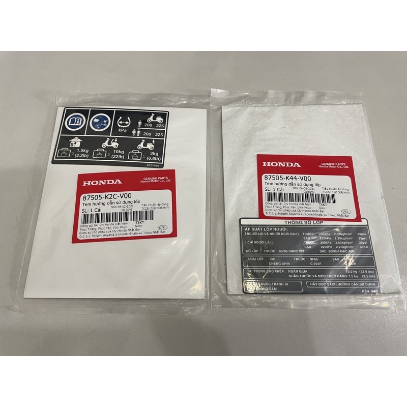 Tem hướng dẫn sử dụng lốp vision honda