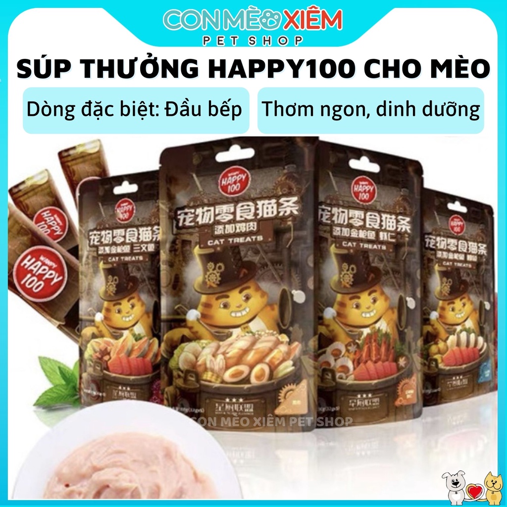 Súp thưởng cho mèo Happy100 vua đầu bếp thanh 12g, kem dinh dưỡng Con Mèo Xiêm