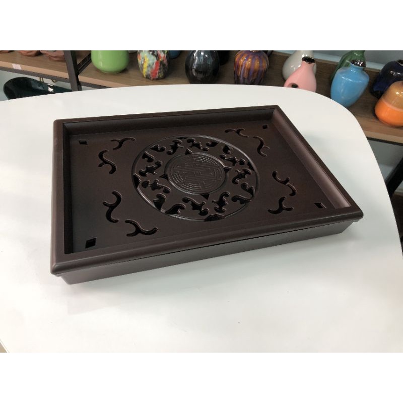 Khay Trà Nhựa Giả Gỗ Hình Chữ Nhật Có Khay Hứng Nước