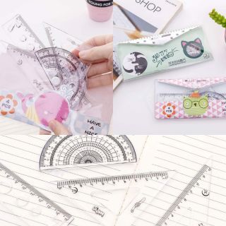 Bộ 4 Món, Thước kẻ, 2 Ê Ke, Đo Độ kèm túi đựng