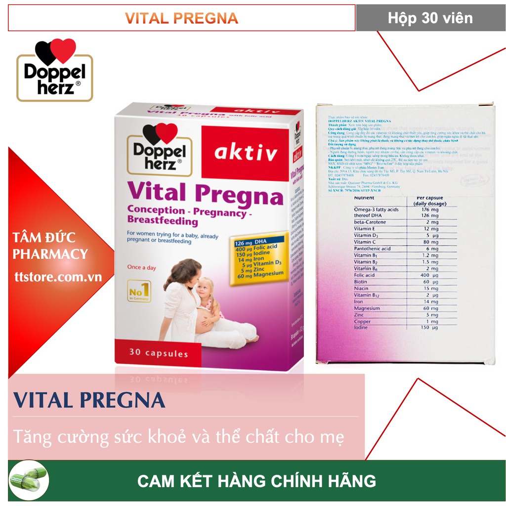 DOPPEL HERZ - VITAL PREGNA [Hộp 30 viên] - Vitamin và khoáng chất cho phụ nữ mang thai [aktiv / doppel herz]