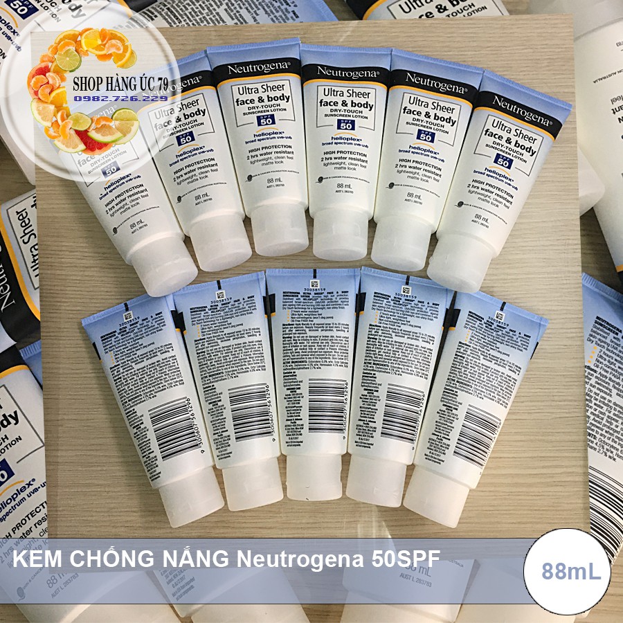 (Hàng chuẩn Úc) Kem chống nắng Neutrogena Ultra Sheer face & body DRY-TOUCH SUNSCREEN LOTION 50SPF