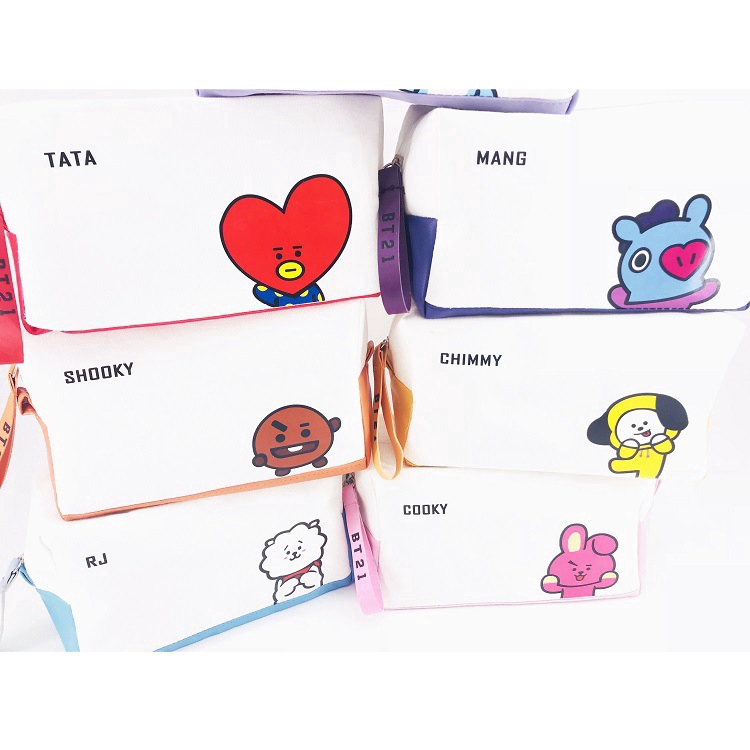 Kpop BTS bt21 Pencil Pen Cosmetic Makeup Bag Leather Coin Bag school supplies