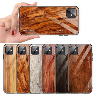 Ốp điện thoại kính cường lực cứng phối họa tiết vân gỗ cổ điển cho iPhone 11 Pro X XR XS Max 10 11
