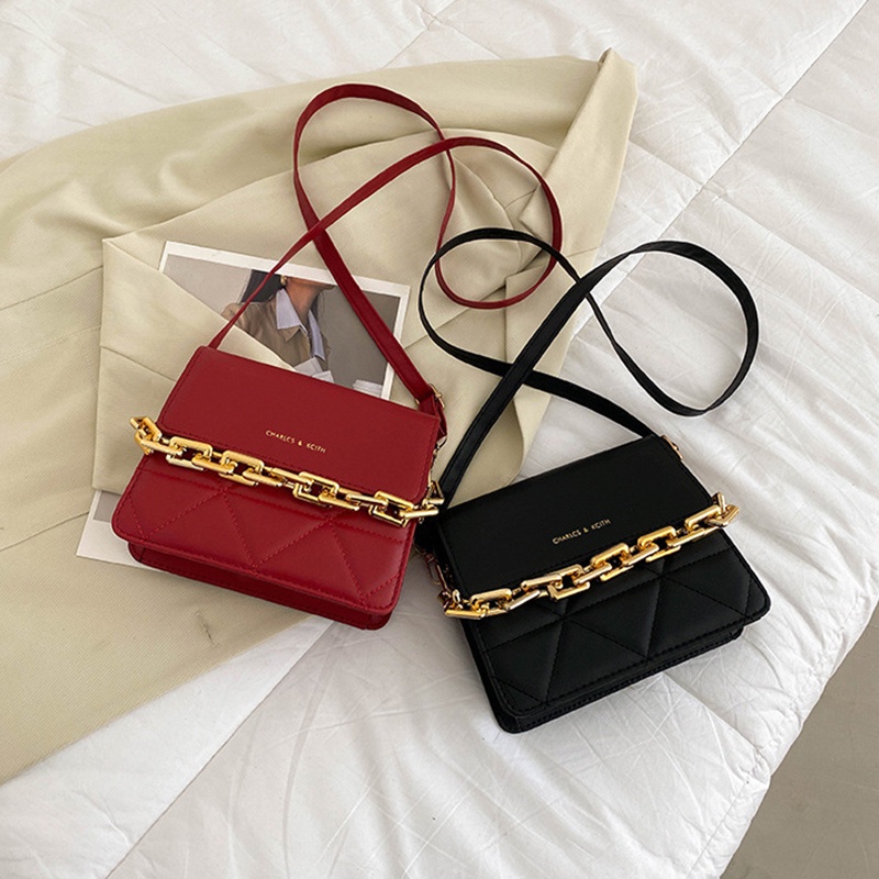 Túi đeo chéo cỡ nhỏ đính đá phối dây xích thời trang cho nữ