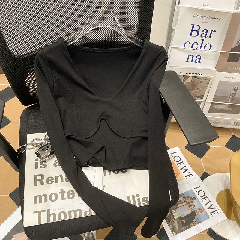 Áo Thun Ngắn Tay Dài Cổ Chữ v Thời Trang Mùa Thu Hàng Mới Dành Cho Bạn Nữ